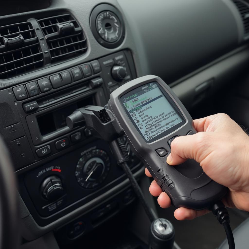 Mechanic Checking the OBD2 Port of a 2004 VW Jetta with a Scanner