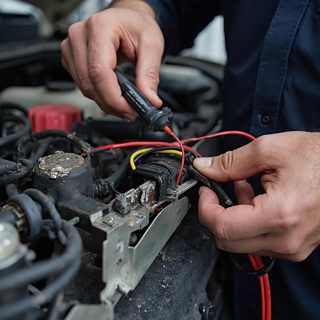 Mechanic Checking ABS Wiring Harness