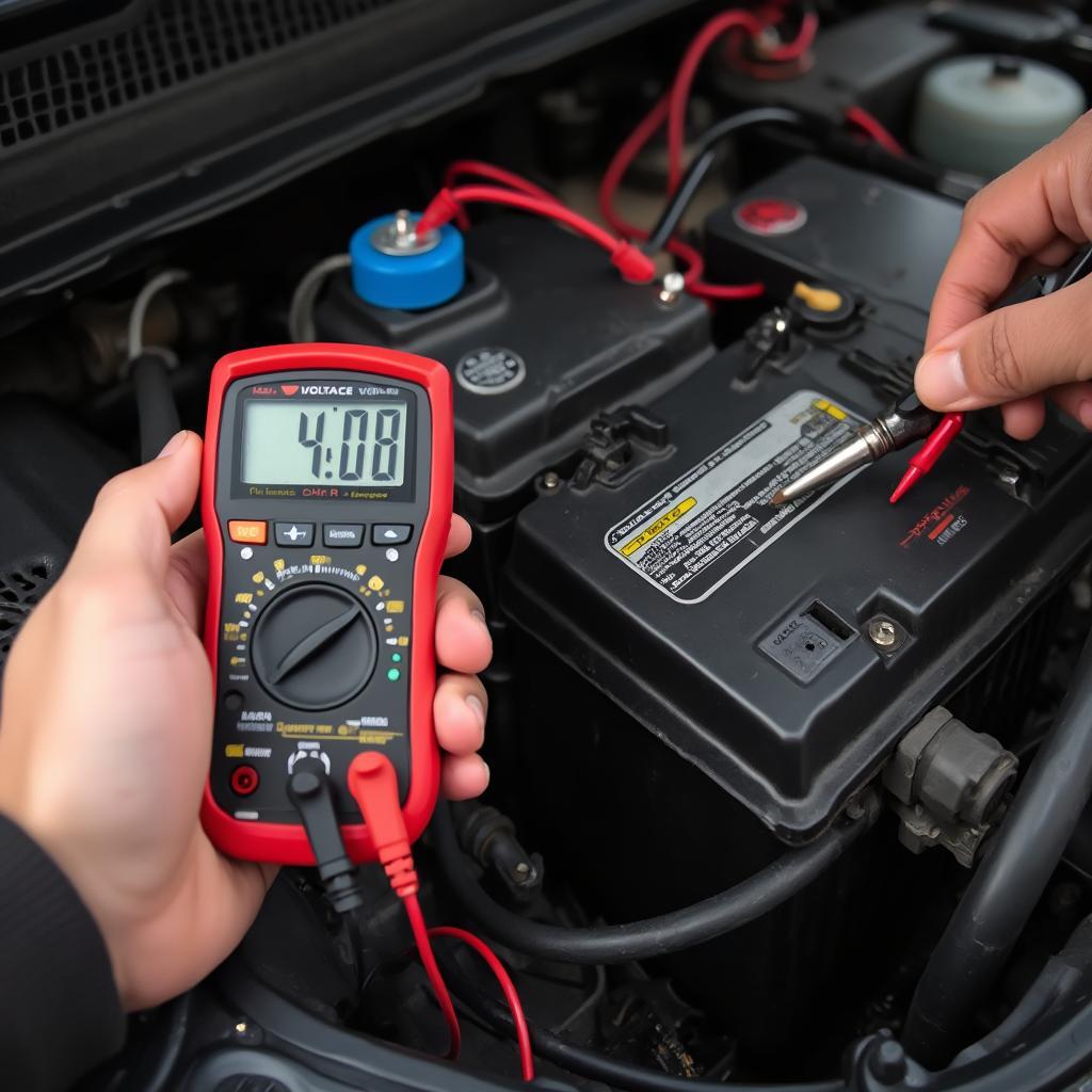 Checking Car Battery Voltage with a Multimeter