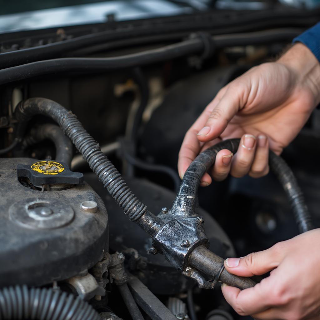 Mechanic Checking EVAP Hoses for Leaks Related to P0456 Code