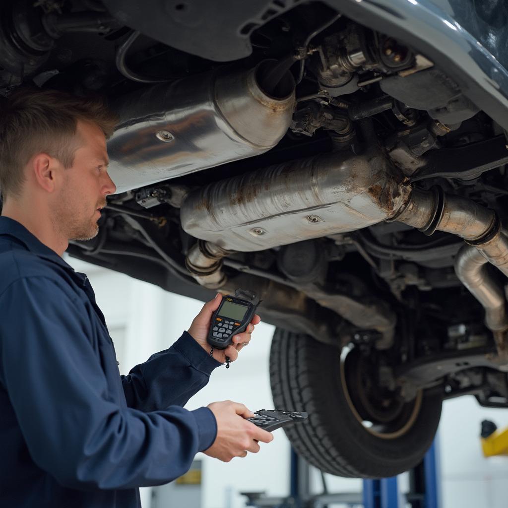 Inspecting the Exhaust System of a Lexus ES300