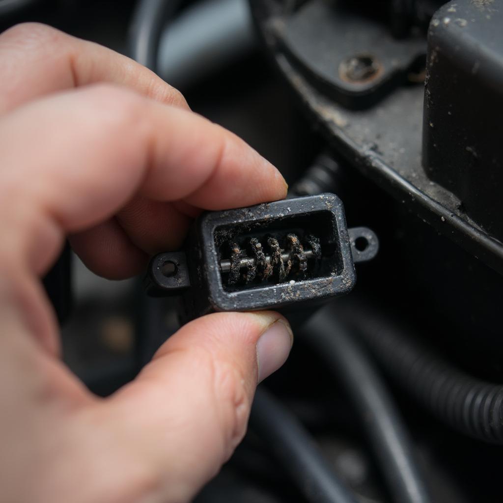 Mechanic checking OBD2 connector for damage