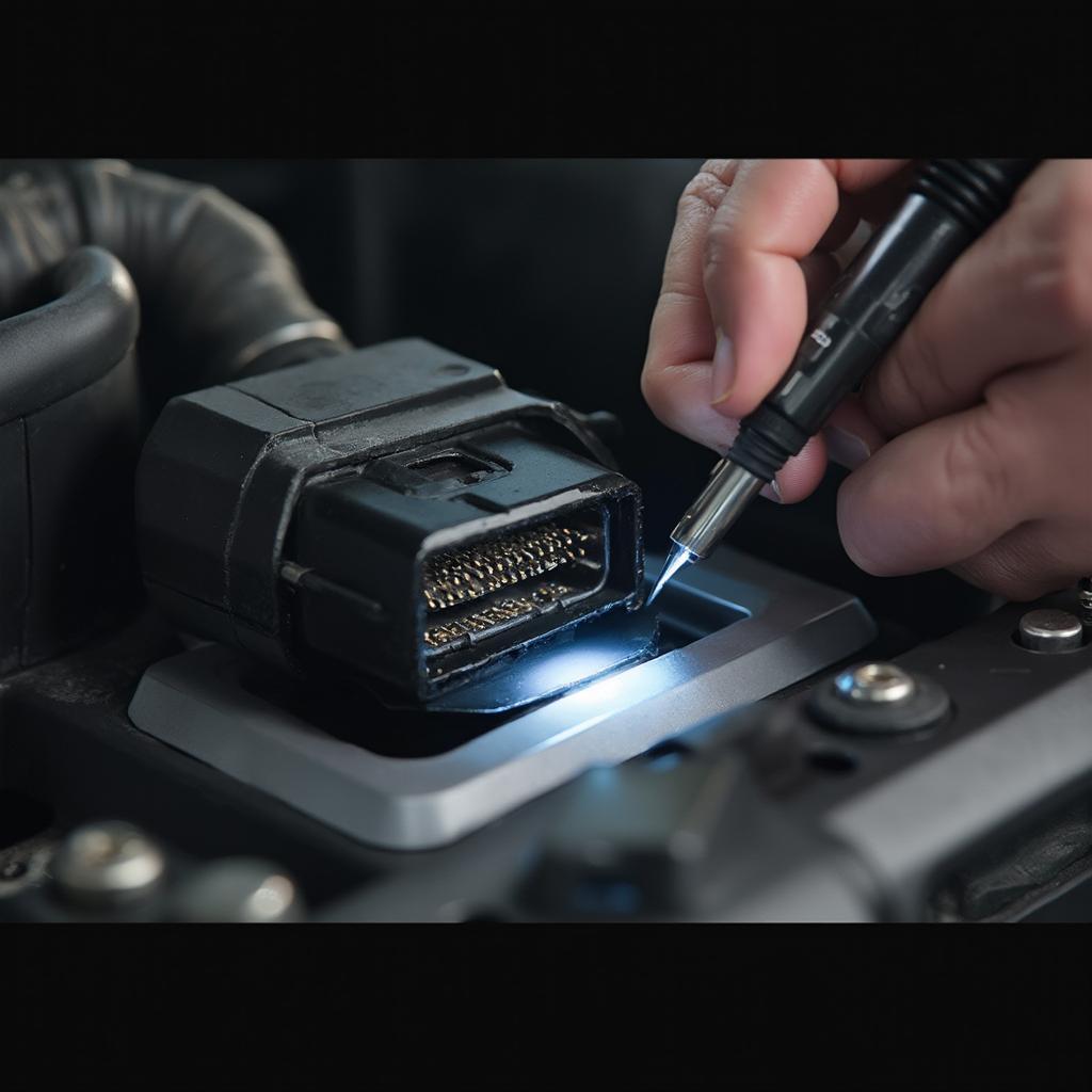 Mechanic Inspecting OBD2 Port for Damage