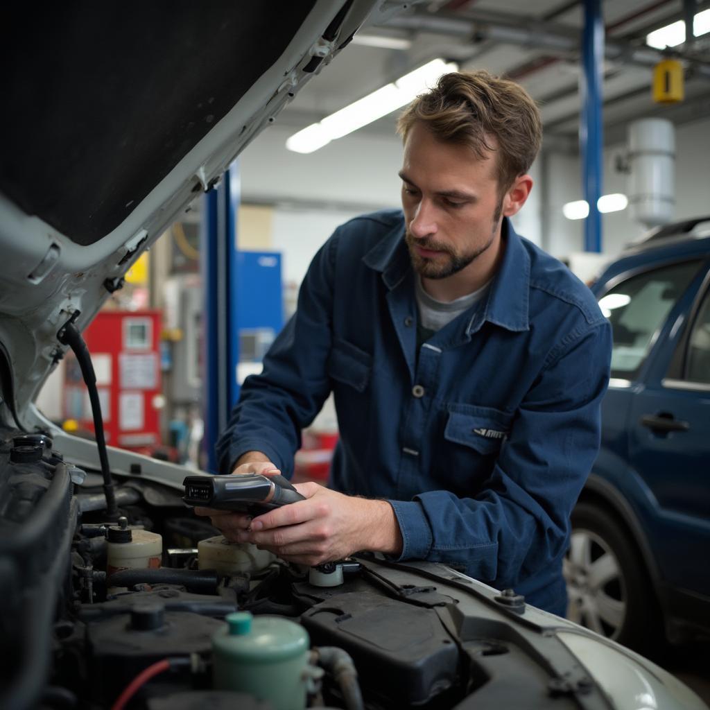 Mechanic Checking OBD2 Port on 2000 Honda CRV