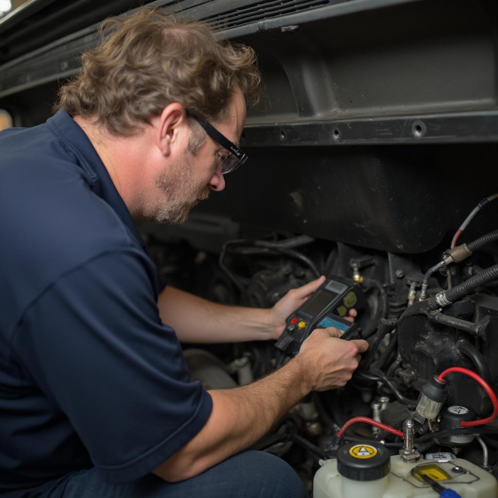 Mechanic Checking Wiring Harness on 2003 Chevy 1500