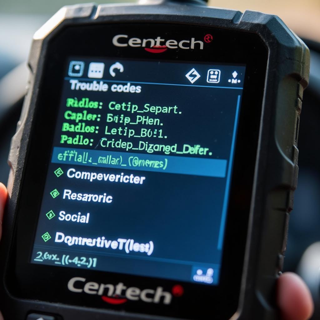 Close-Up of Centech OBD2 Display Showing Diagnostic Trouble Codes