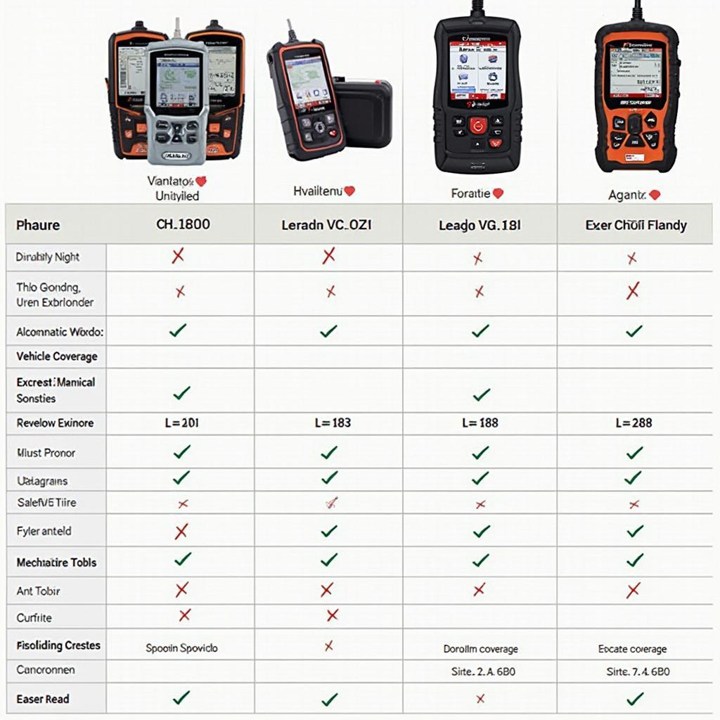 CN G1200VD OBD2 Scanner Comparison Chart