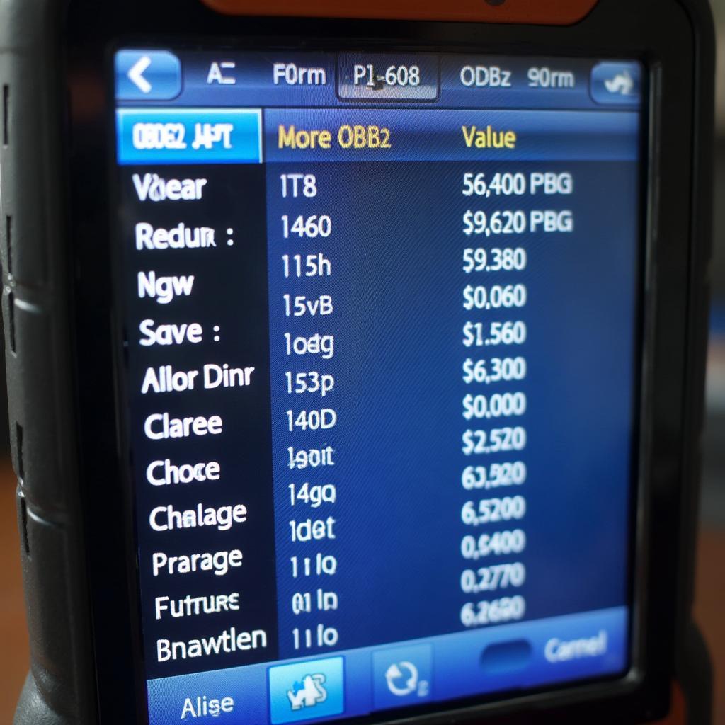 Common Chevrolet OBD2 PIDs Displayed on an OBD2 Scanner