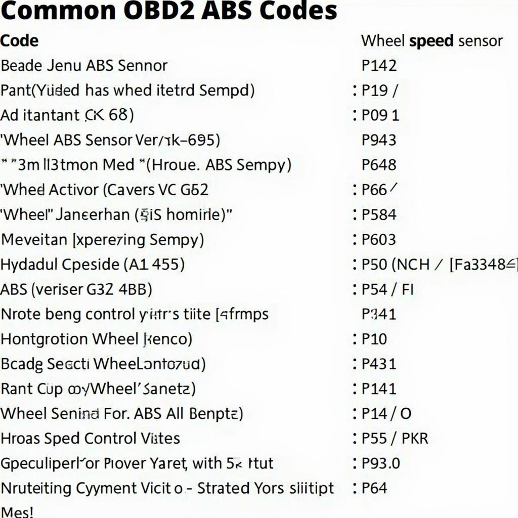 Common OBD2 ABS Codes and Their Definitions