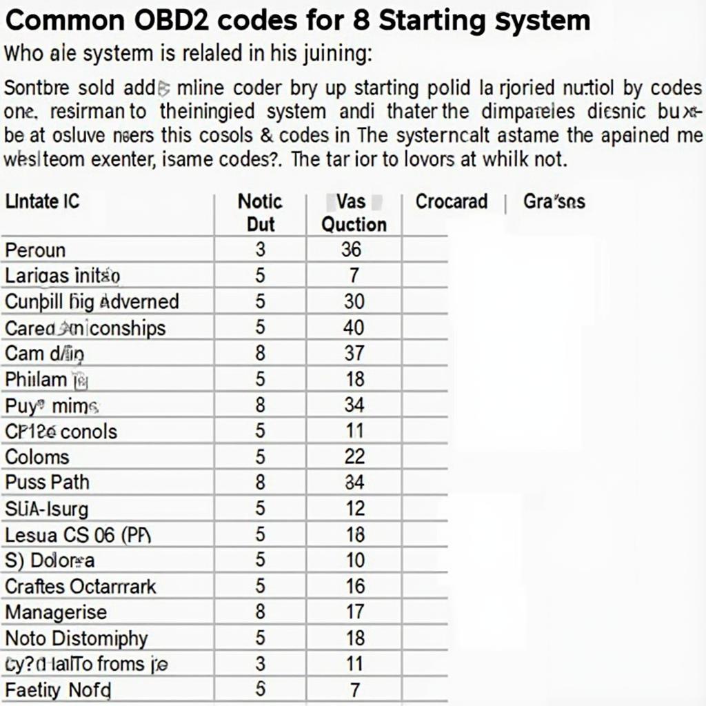 Common OBD2 Starter Codes and Meanings