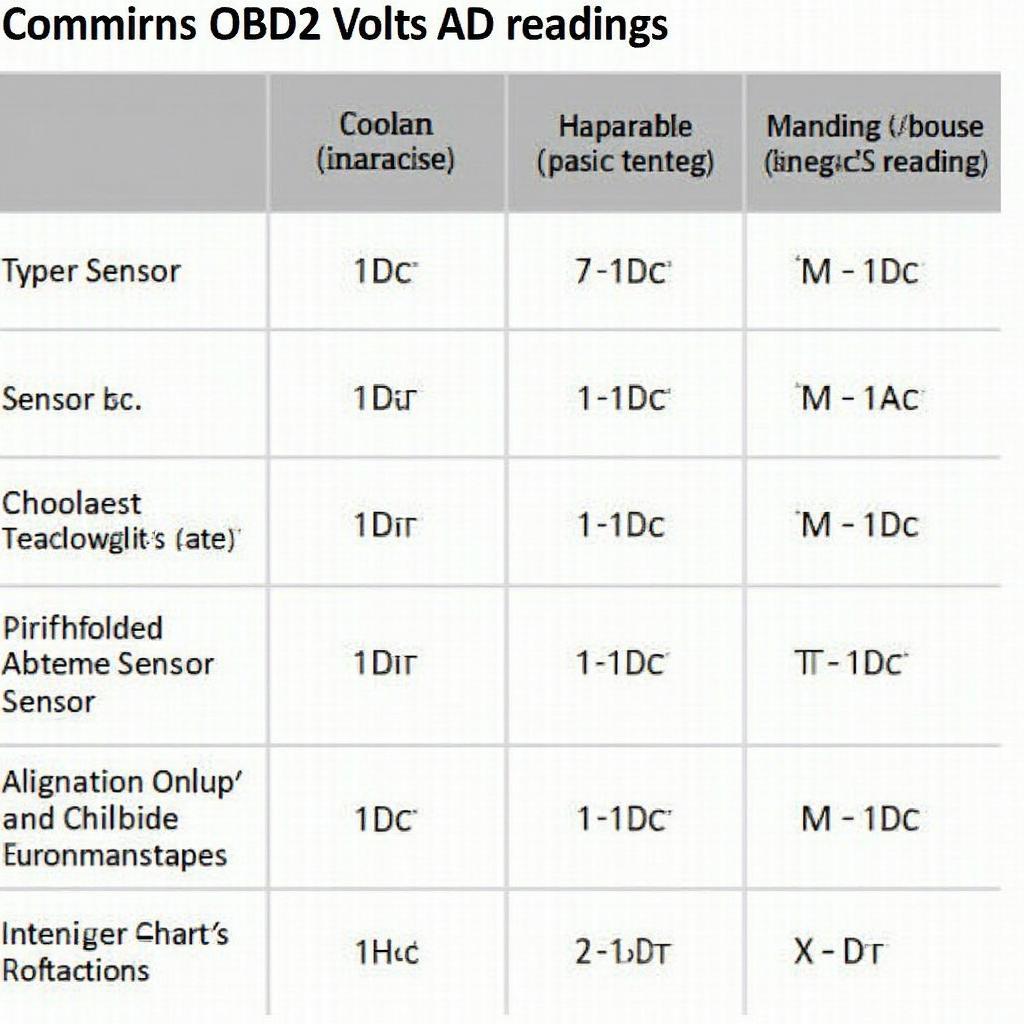 Chart of Common OBD2 Volts AD Readings