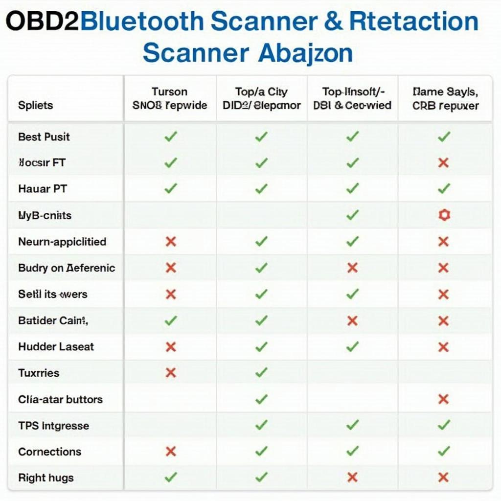 Comparison Chart of OBD2 Scanners on Amazon