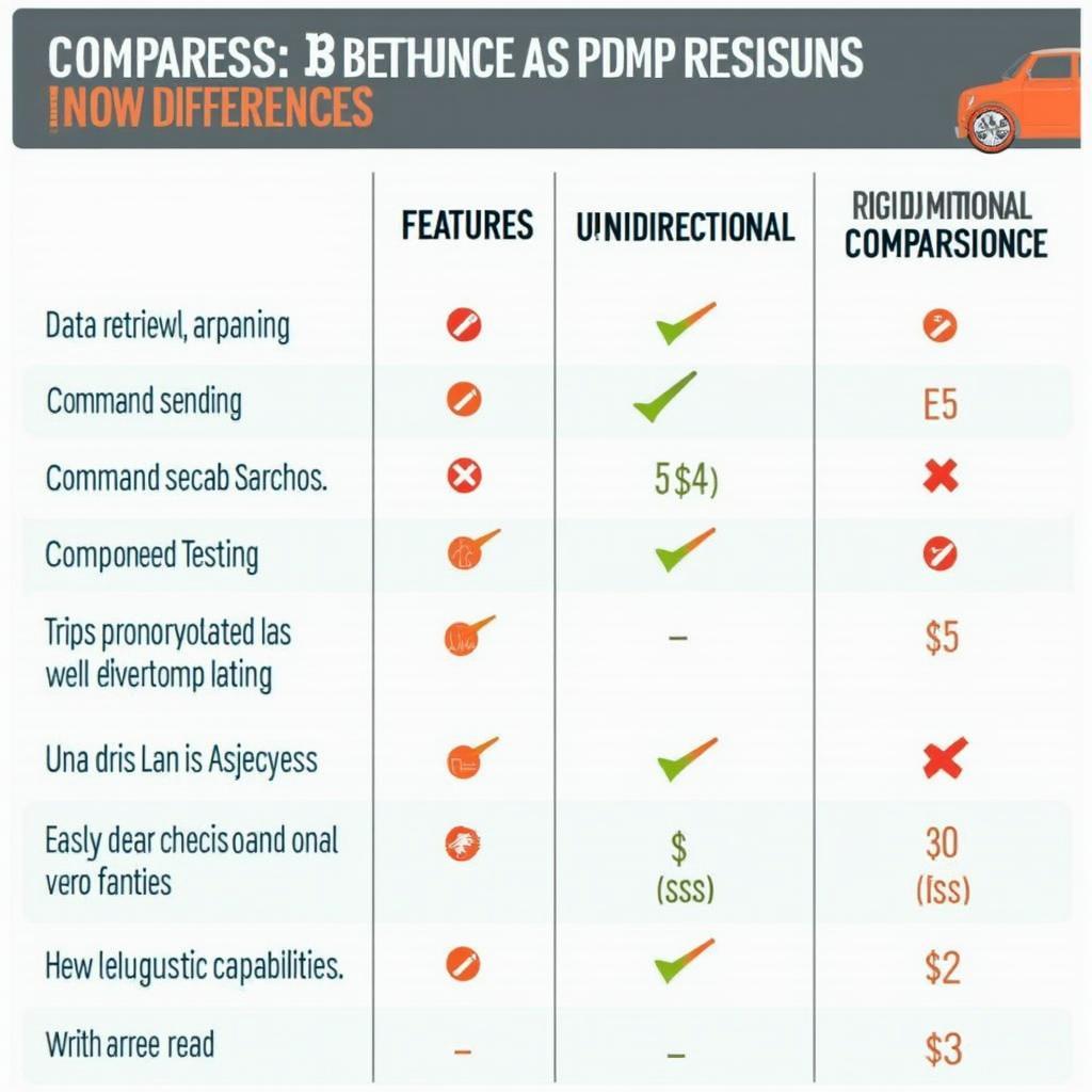 A table comparing the features of unidirectional and bidirectional OBD2 scanners.