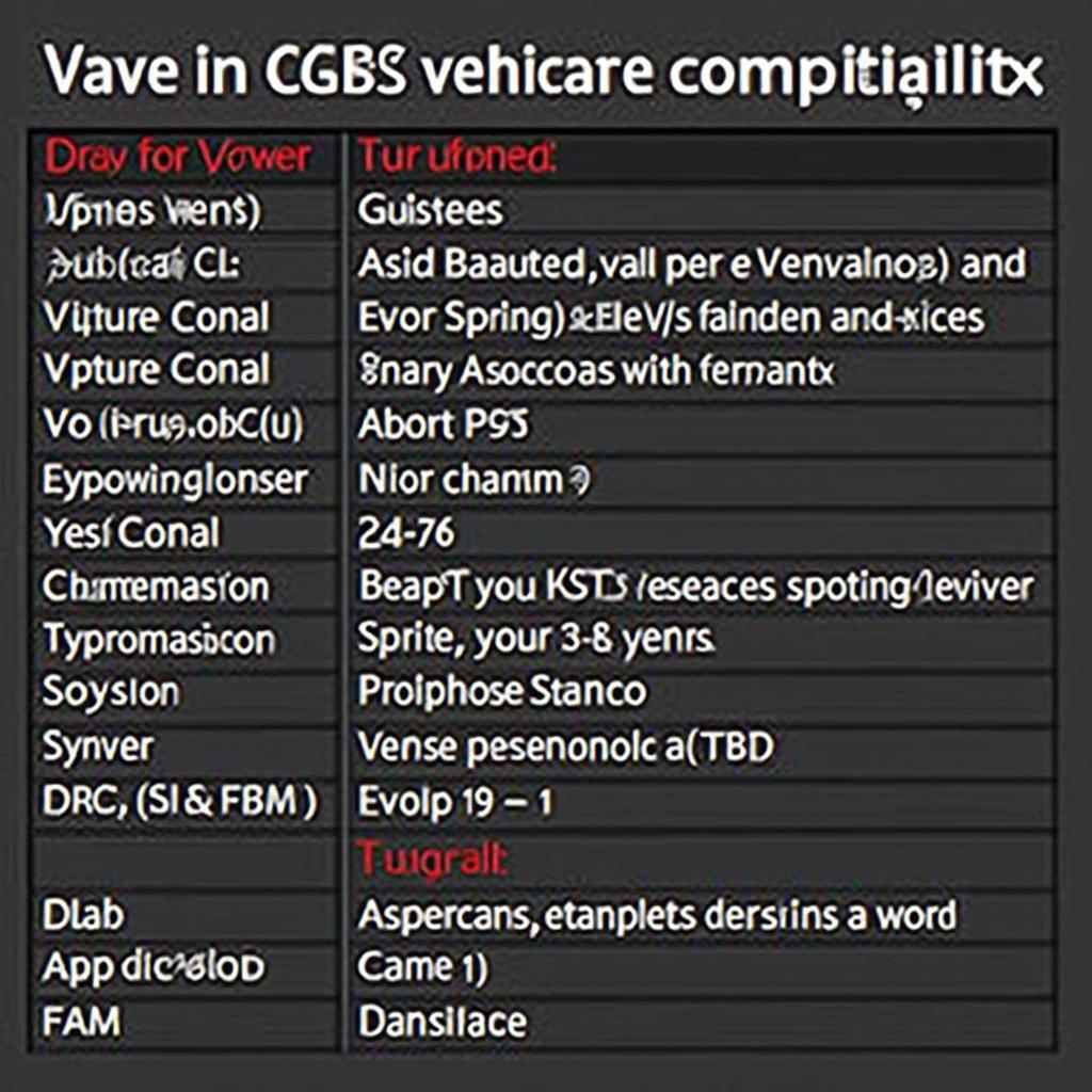 Compatible Vehicle List Example