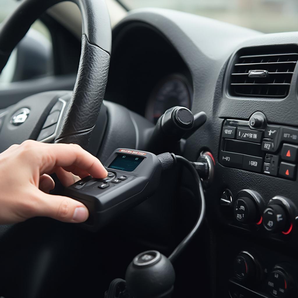 Connecting a Superbox OBD2 scanner to a car's OBD2 port.