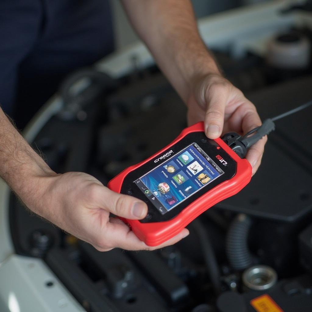 Mechanic Holding a Creader 3001 OBD2 Scanner