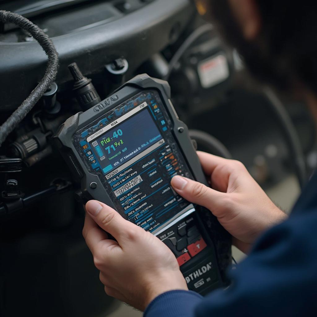 Mechanic Diagnosing P01CC Code with an OBD2 Scanner