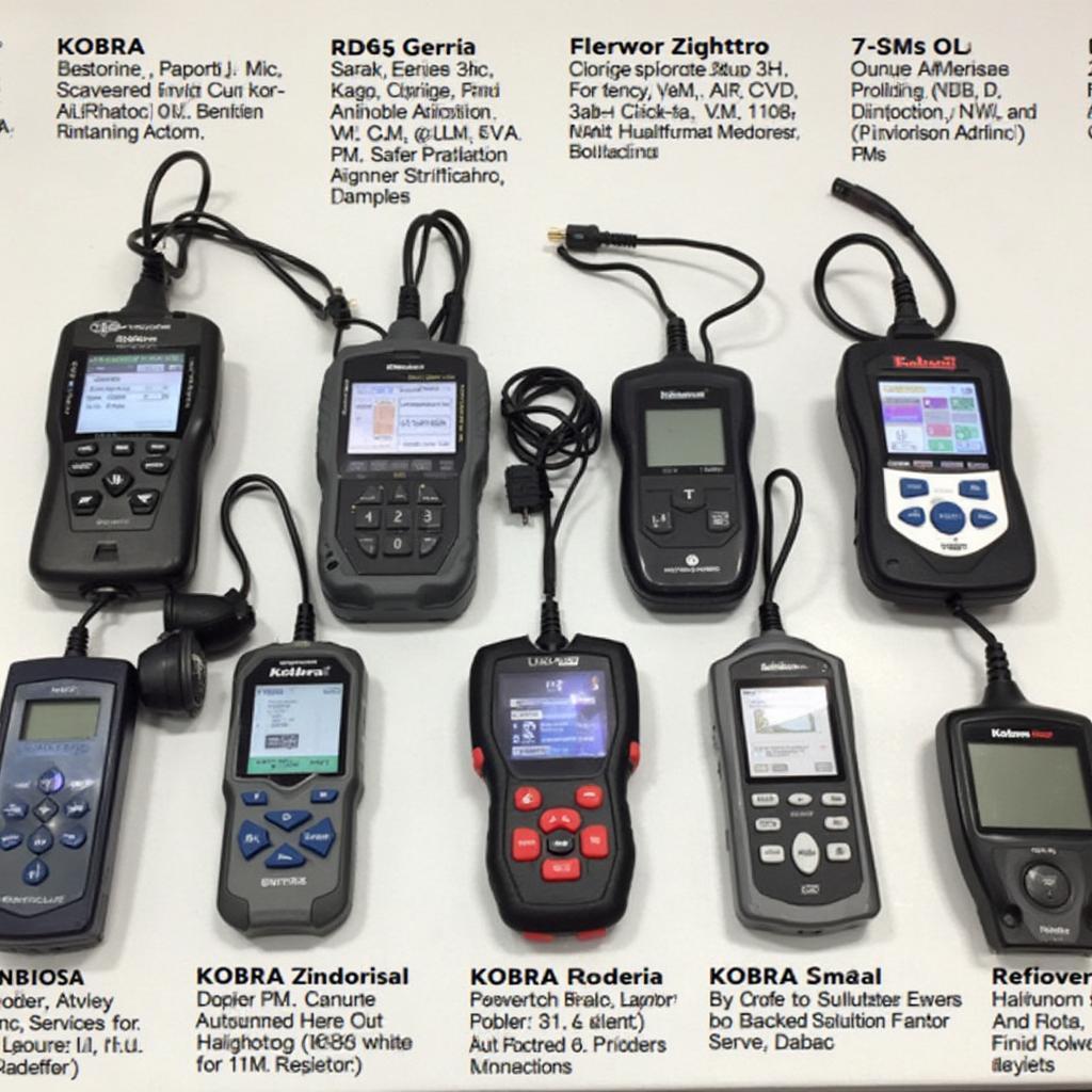 Different Kobra OBD2 Scanners Displayed on a Table