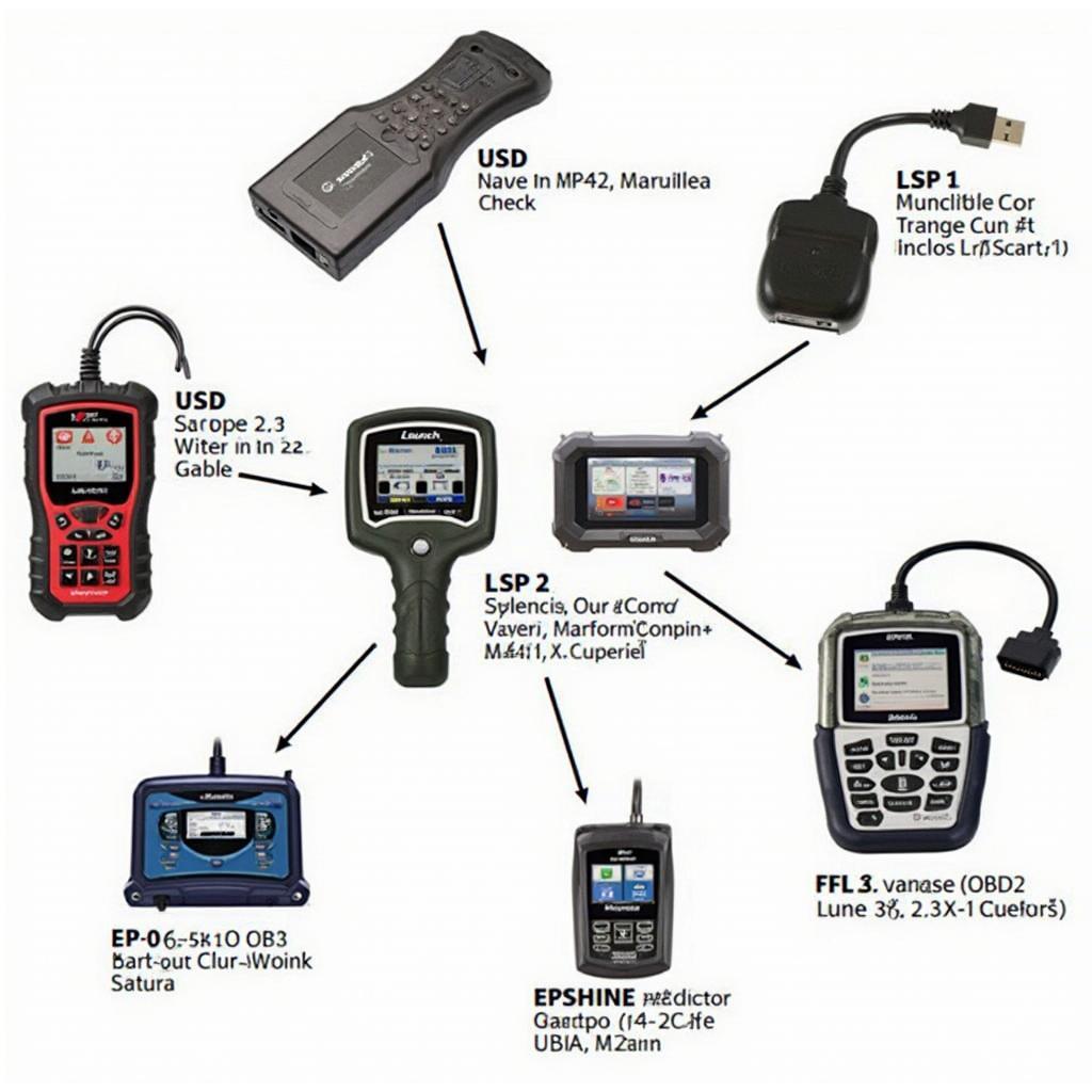 Various Launch OBD2 scanners displayed