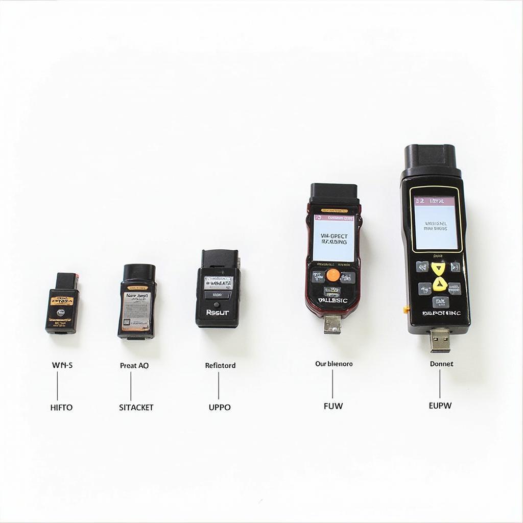 Various Bluetooth OBD2 Scan Tools displayed on a table