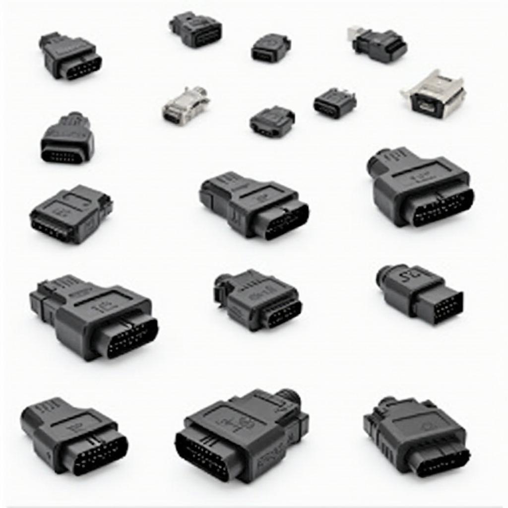 Various OBD2 GPS trackers showing different sizes and features