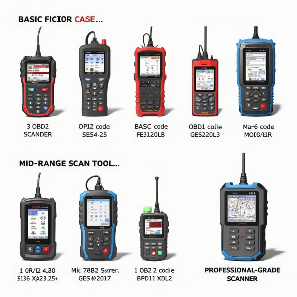 Various OBD2 scanners displayed, ranging from basic to advanced models