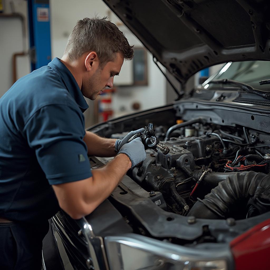 Inspecting a Dodge Truck Engine Bay