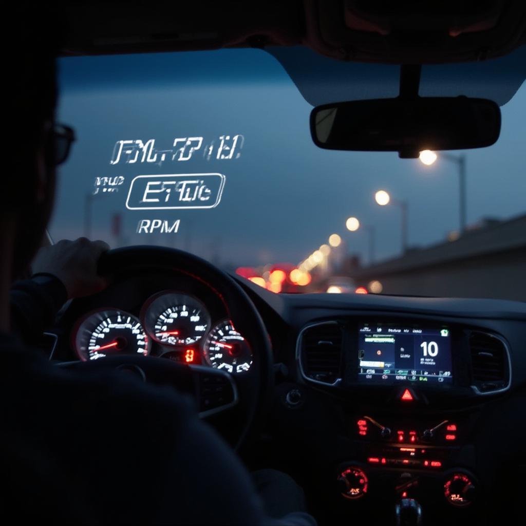 eBay OBD2 HUD displaying speed and RPM on a car windshield