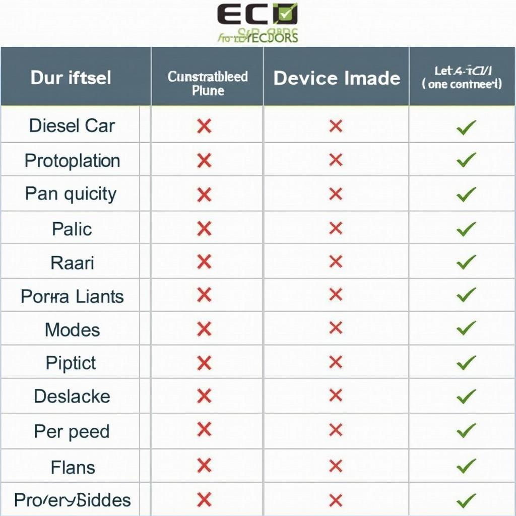 Eco OBD2 Diesel Vehicle Compatibility Chart