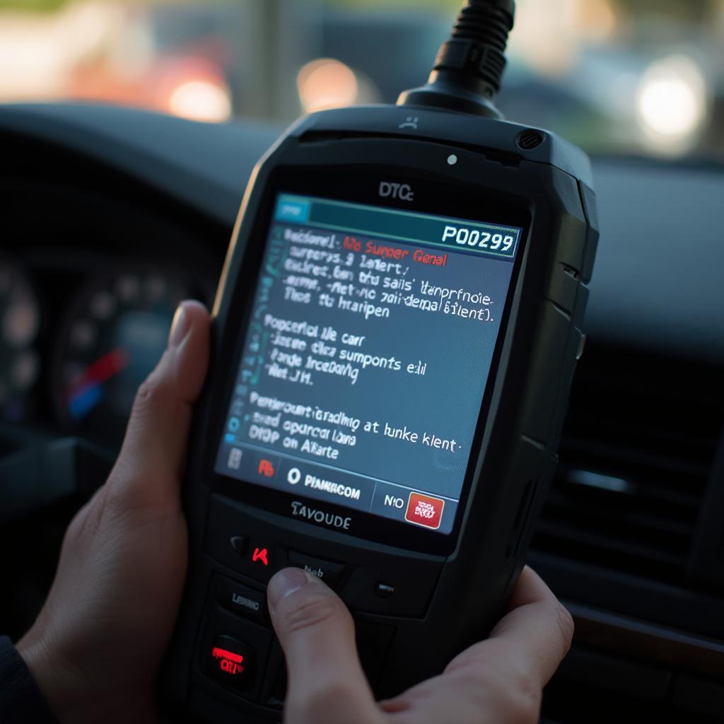 OBD2 Scanner Displaying a Diagnostic Trouble Code (DTC)