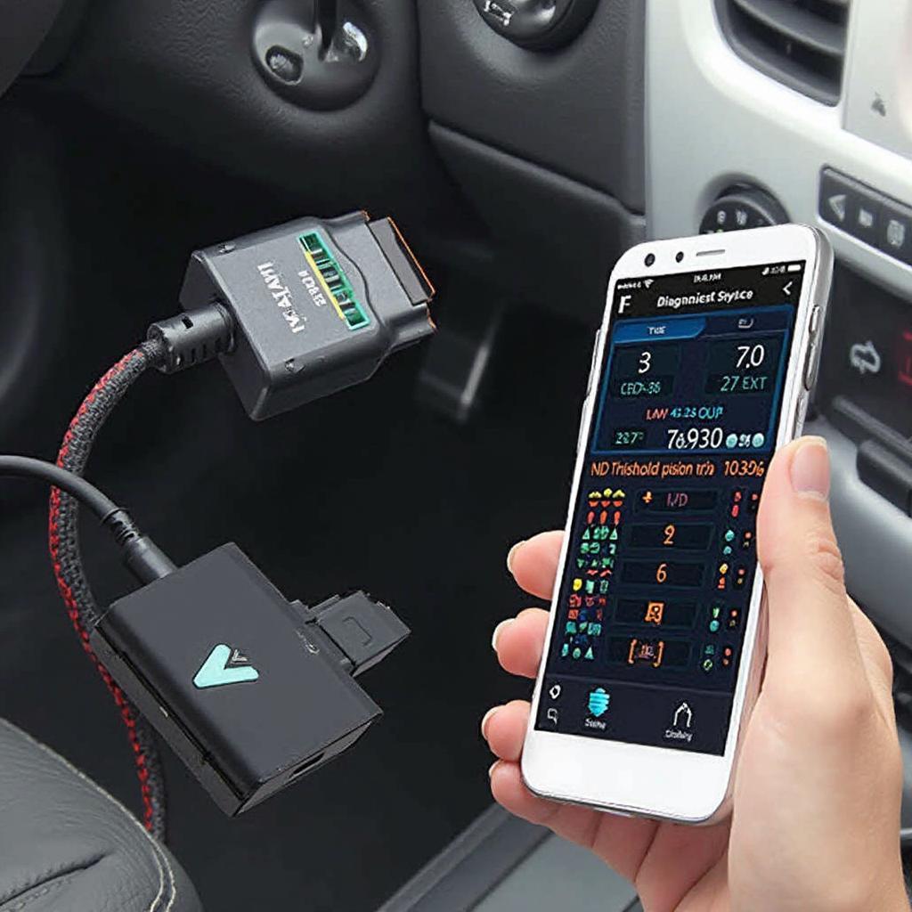 ELM327 OBD2 Bluetooth Adapter Connected to Car