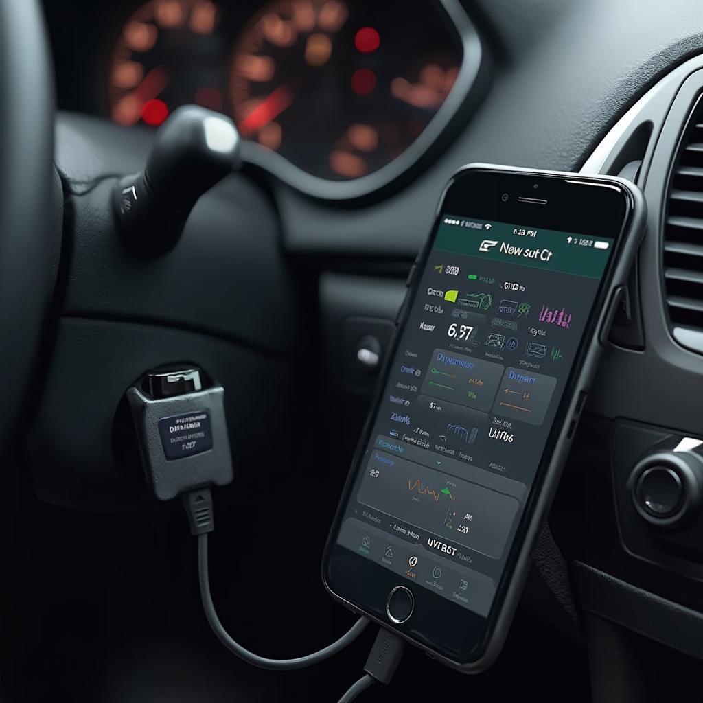 Engine Link OBD2 WiFi Dongle Connected to a Smartphone