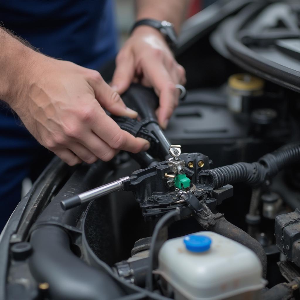 Technician Fixing an OBD2 Port Issue