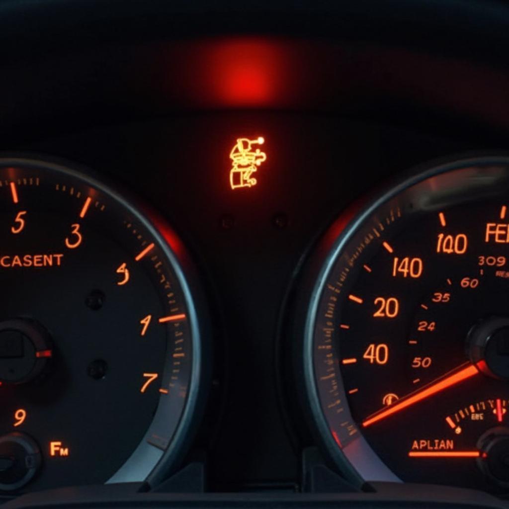 Dashboard of a Chevy Colorado with a flashing check engine light