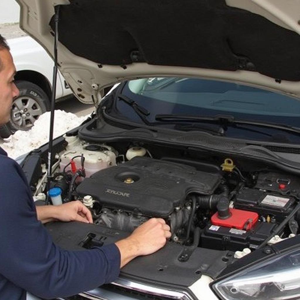 Inspecting the Engine Compartment of a Ford Escape