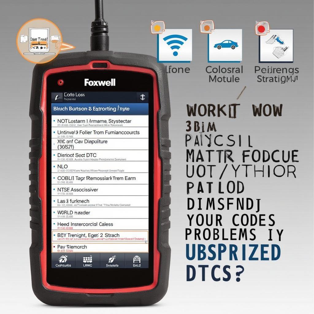 Foxwell NT644 Elite displaying diagnostic trouble codes on its screen