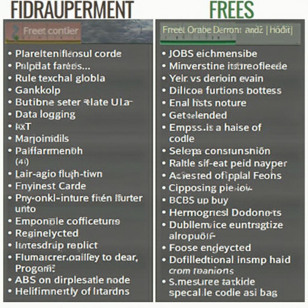 Comparison chart of free and paid OBD2 software features