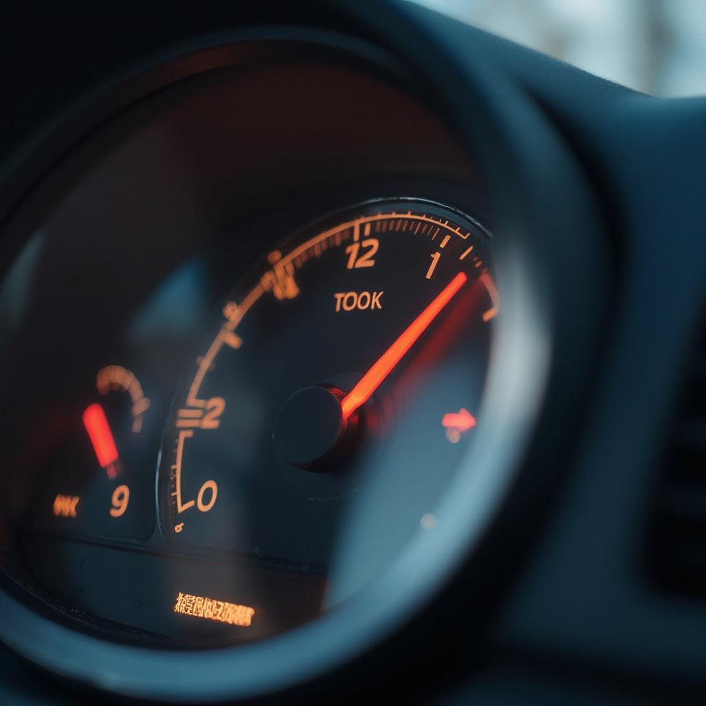 Car fuel gauge showing a full tank of gas