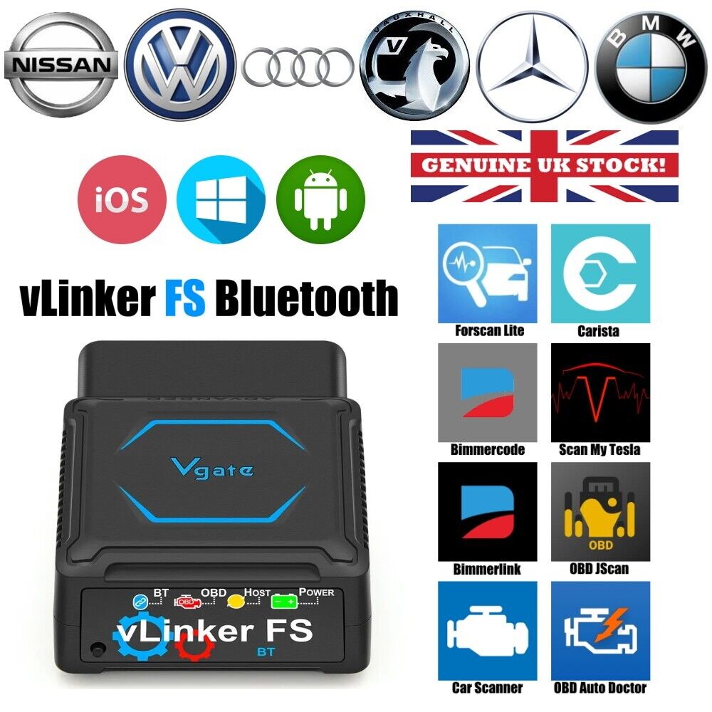 G10 Vgate VLinker FS OBD2 Adapter Bluetooth BLE Scanner FORScan for iOS Android