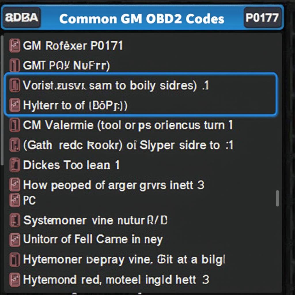 Examples of GM OBD2 Diagnostic Trouble Codes