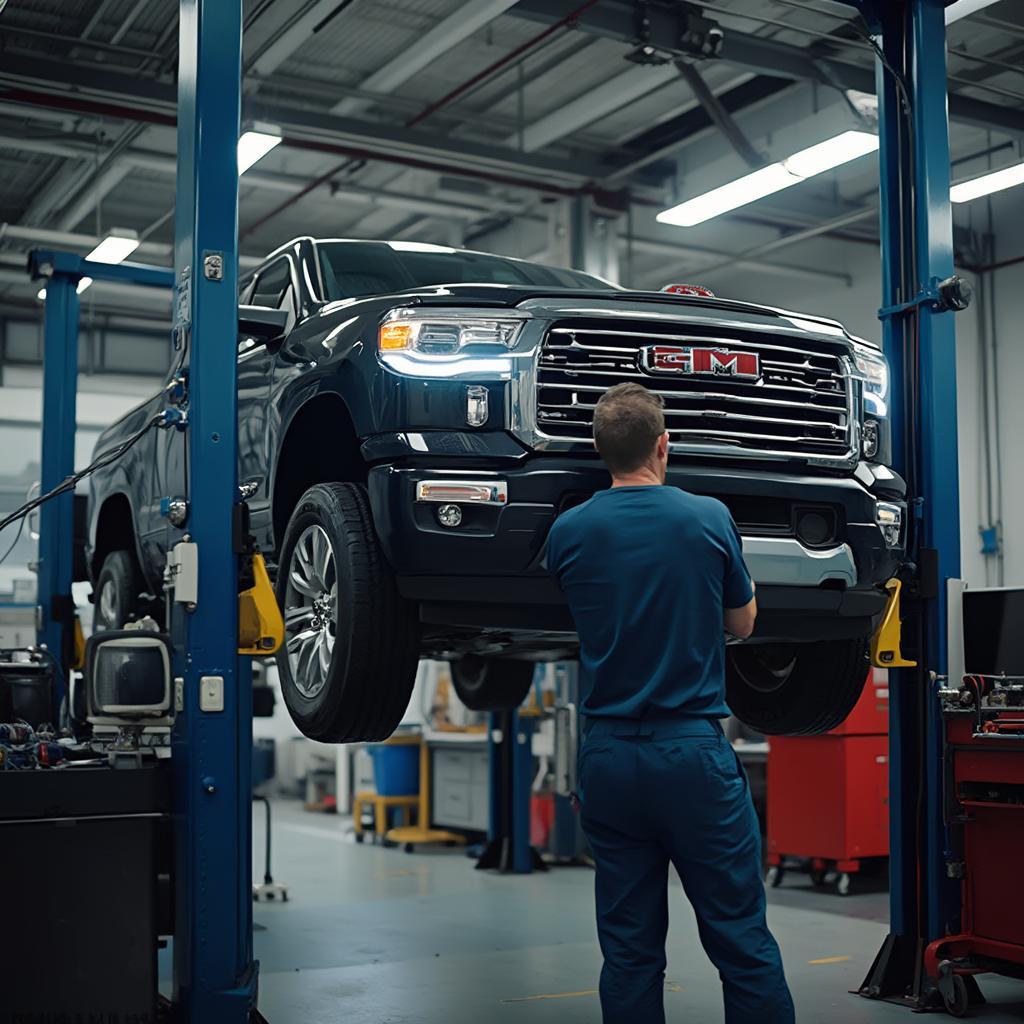 GM Vehicle Undergoing Repair in a Workshop