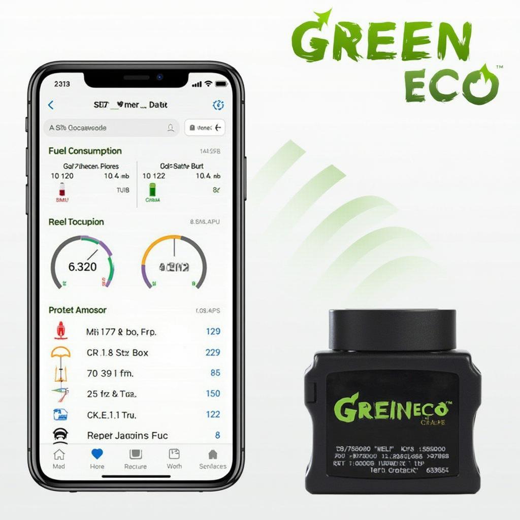 Green Eco OBD2 Scanner features displayed on a car's dashboard