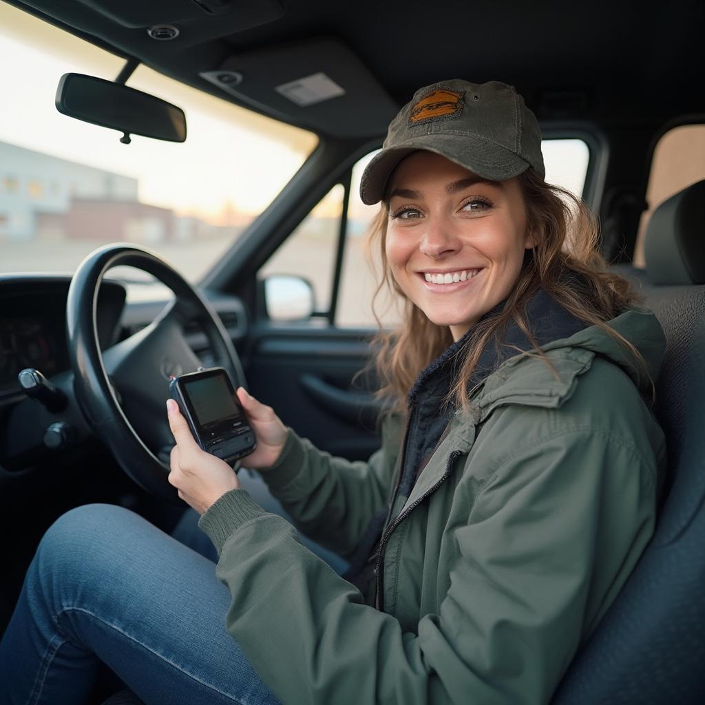 Happy Driver Using OBD2 Scanner in 1995 Jeep Grand Cherokee