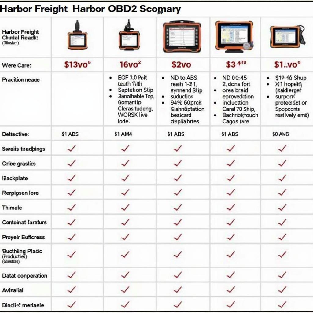 Harbor Freight OBD2 Scanner Comparison Chart