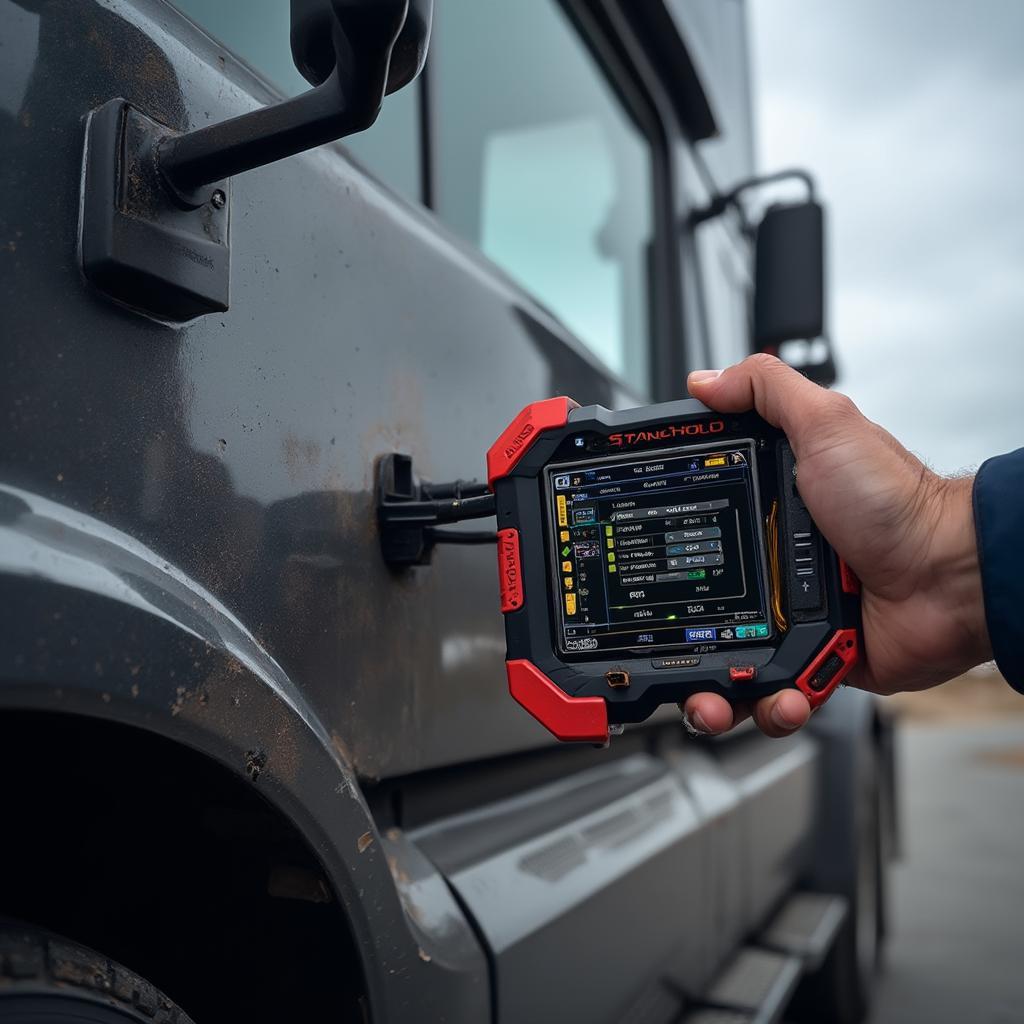 Heavy-Duty OBD2 Scanner Connected to a Semi-Truck's Diagnostic Port