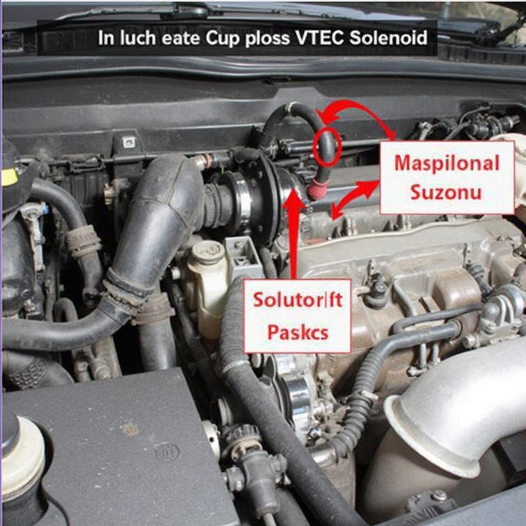 Location of the VTEC solenoid in a Honda engine bay