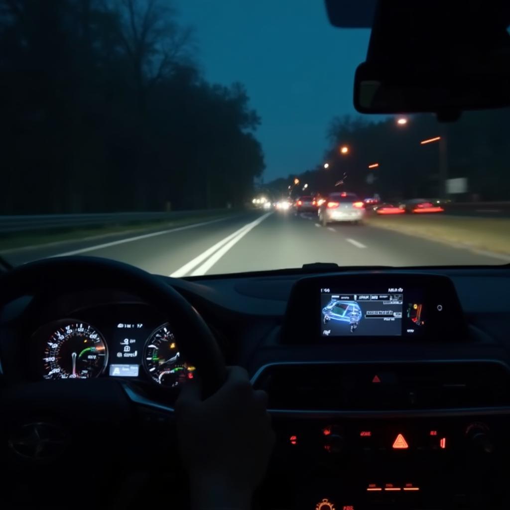 HUD OBD2 Bluetooth Wireless Display During Night Driving