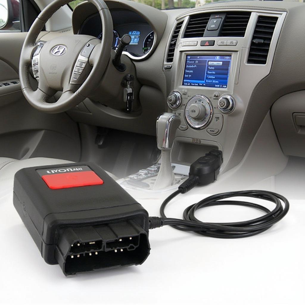 Hyundai Santa Fe OBD2 Scan Tool Connected to Port