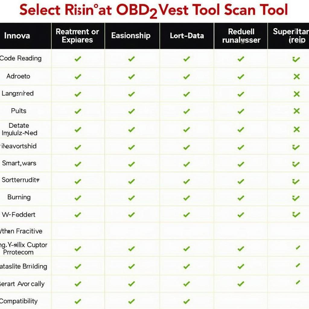 Innova OBD2 Scan Tool Features Comparison Chart