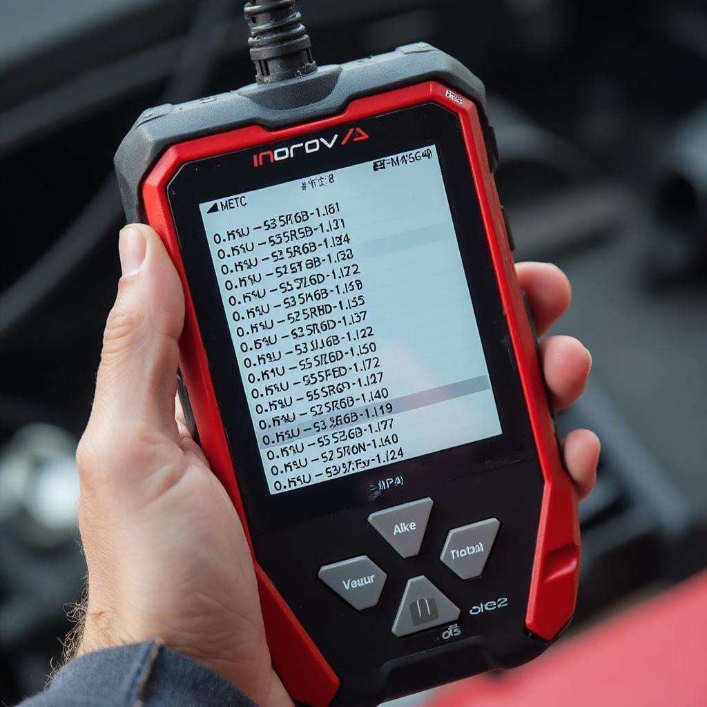 Innova OBD2 Scanner displaying diagnostic trouble codes